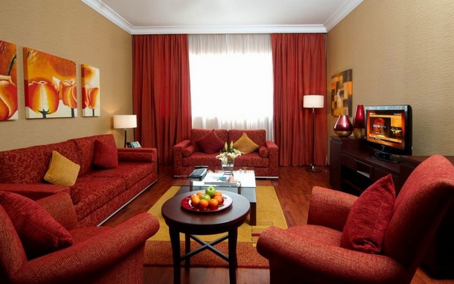Living room curtains red