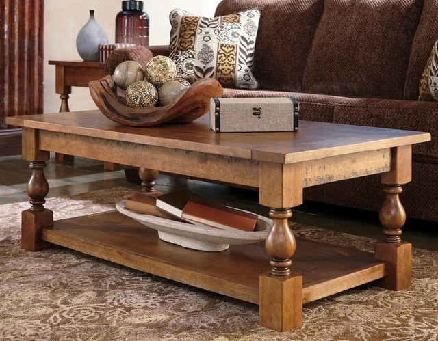 Wood coffee table with shelf