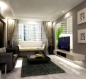 Grey curtains living room design