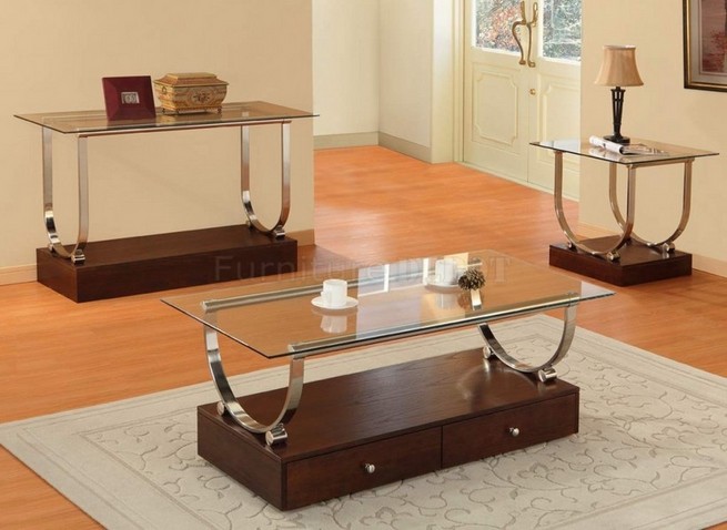 Wood coffee table with glass top