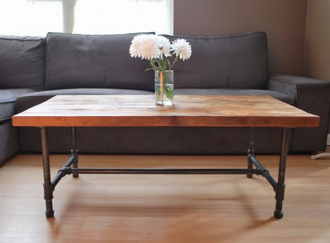 Wood coffee table with iron legs