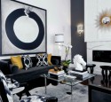 Black and white wall art with yellow