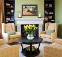 Living room arrangements with corner fireplace