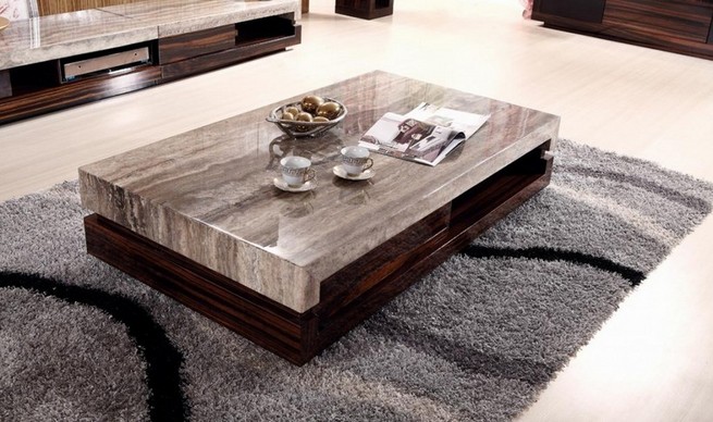 A wood coffee table in home interior