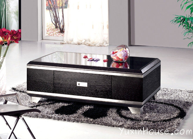 Wood coffee table glass top