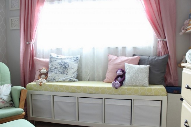 Storage bench under window