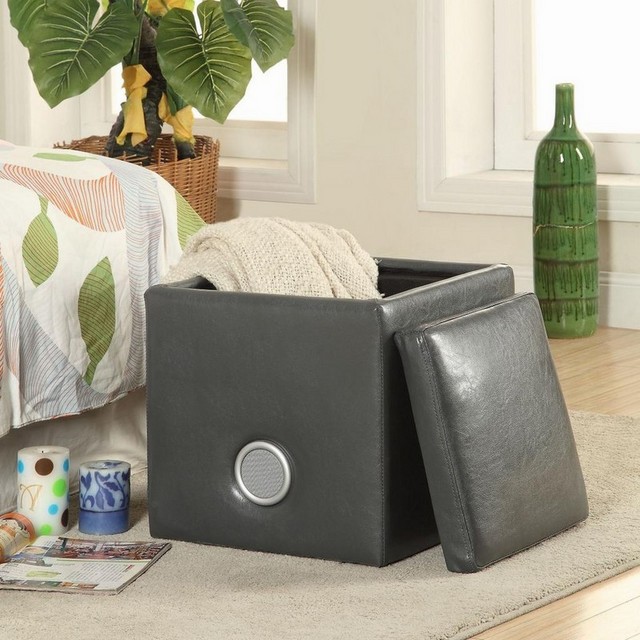 Grey faux leather ottoman