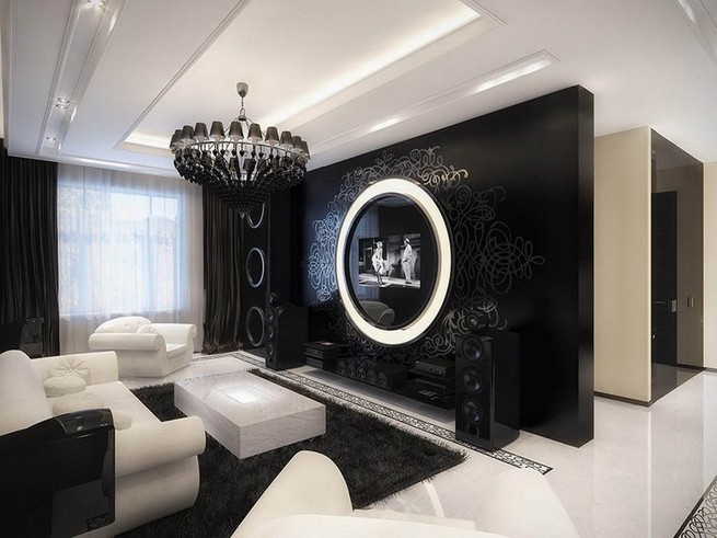 Black and white retro living room
