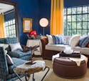 Blue and yellow living room curtains