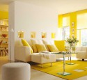 Living room with yellow curtains