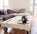 White coffee table on wheels