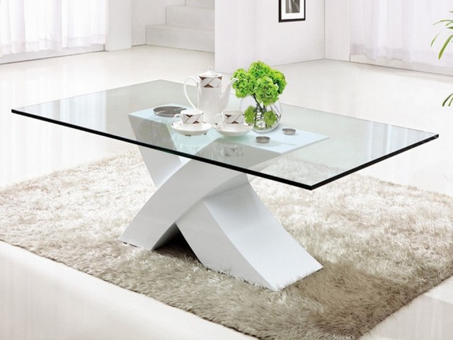 White coffee table with glass