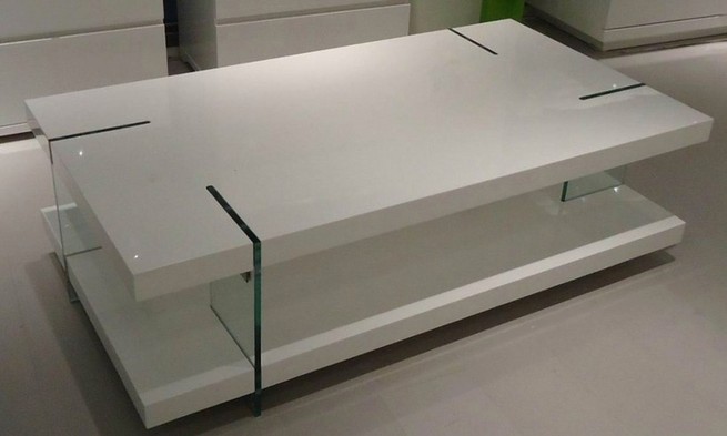 White coffee table with wood top
