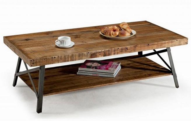 Wood coffee table with metal legs