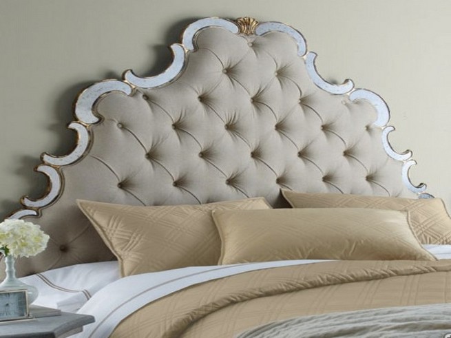 Fabric headboard with wood trim