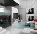 Living room decor with brown leather sofa