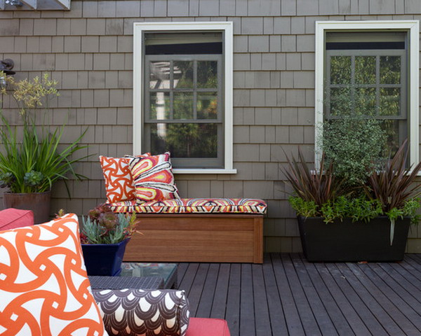 Patio bench with cushions