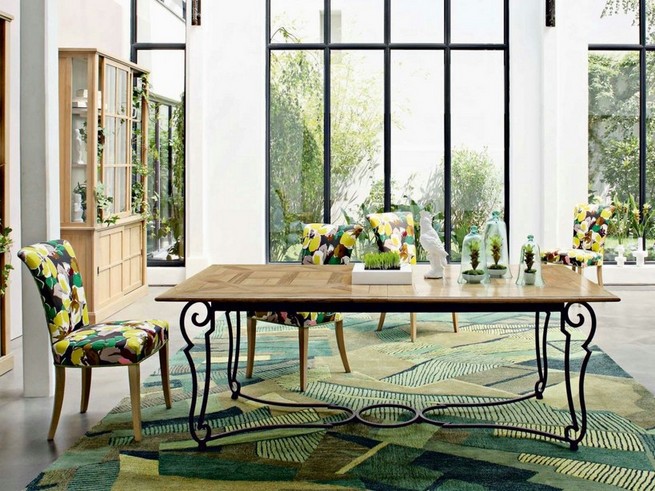 Solid wood dining table with metal legs