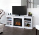 White Electric Fireplace Tv STand With Open Bookcases Cabinets
