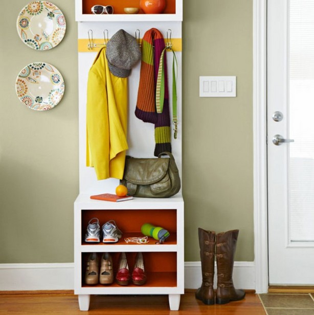 Entryway coat rack with shoe storage