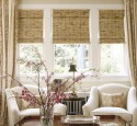 Window Treatment Ideas Layering Drapes Woven Wood Blinds