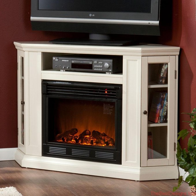Corner Electric Fireplace Tv Stand White Color