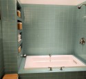 Glass tile subway tile bathroom