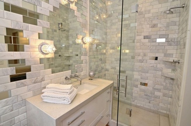 Modern subway tile bathroom designs