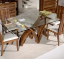 Solid wood dining table with glass top