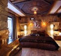 Wood wallpaper in bedroom
