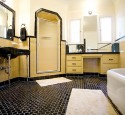 Yellow subway tile bathroom