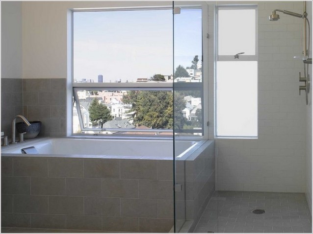 Subway tile bathroom window