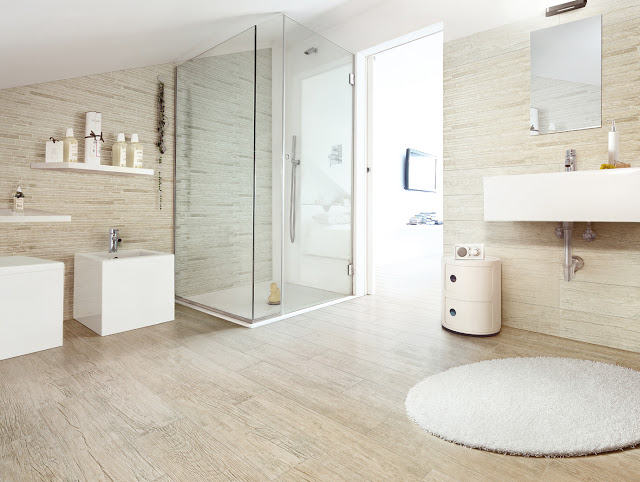 Bathroom floor tile wood look