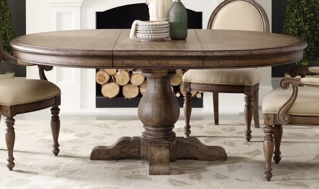 Solid wood round dining table with leaf