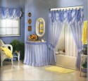 Bathroom window curtains blue