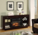 Electric Fireplace TV Stand Teak Minimalist