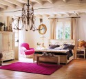 Classic Country Living Bedroom Design With Fuschia Area Rug